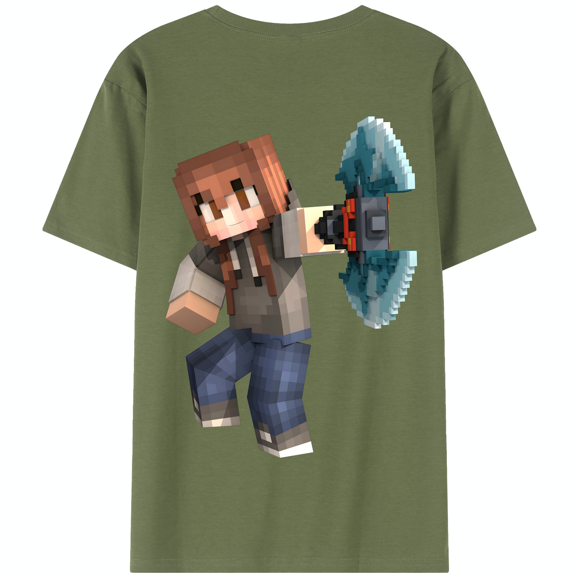 （画像用） マインクラフト ブロックの世界 Minecraft MC Block world 綿100％半袖Tシャツ（背面プリント）